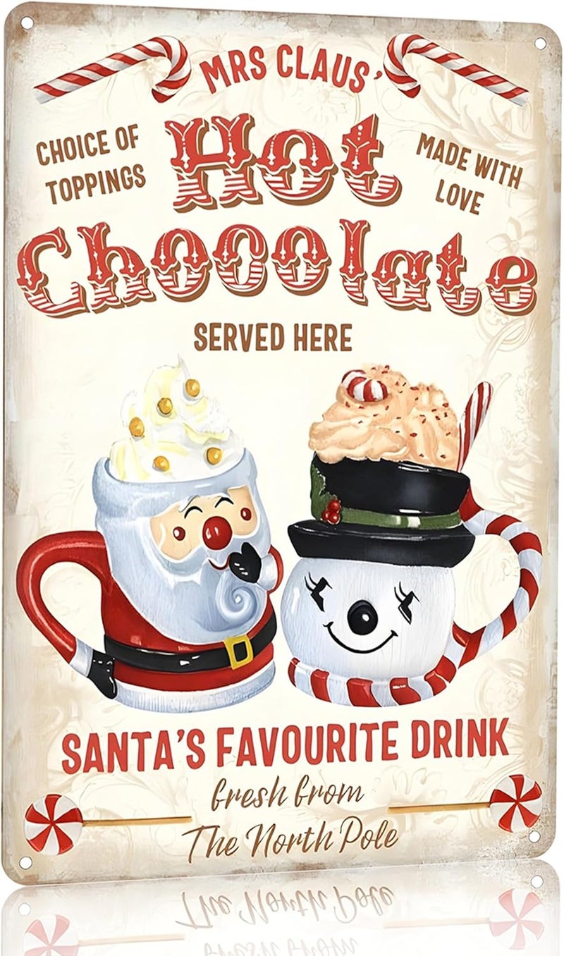 Joyline Vintage Christmas Decor Gifts Rustic Mrs Claus Hot Chocolate Santa's Favorite Drink Tin Sign for Home Farmhouse Kicthen Cafe Bar Wall Decor 8 x 12 inches (3239) - Image 1